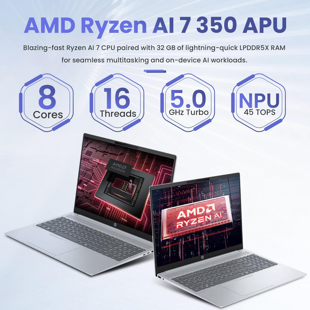 HP OmniBook 16 Premium Copilot AI Business Laptop, 16' FHD+ Touchscreen, AMD Ryzen AI 7 350, 32GB LPDDR5X RAM, 2TB SSD, Wi-Fi 6, Backlit, 1080P Camera, Win11H, Bundle with ADATA 512GCBK External SSD