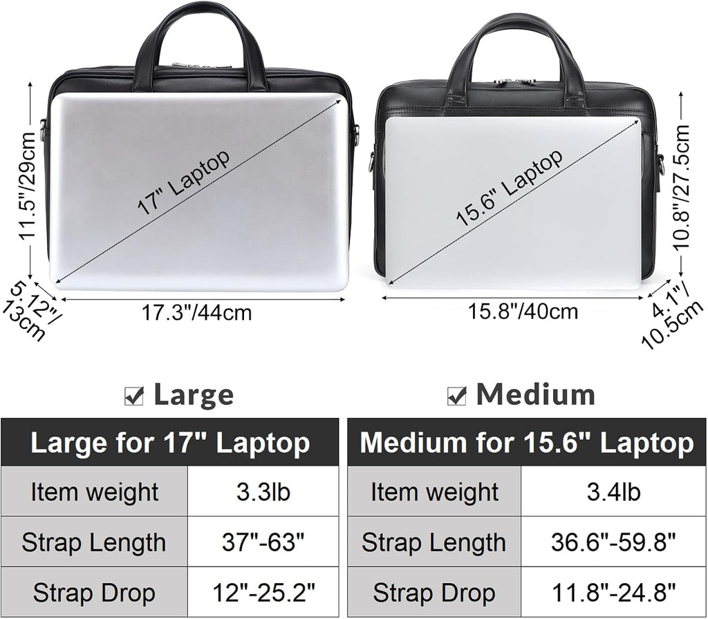 Masa Kawa Leather Briefcase for Men 15.6', 17' Laptop Computer Case Business Travel Work Messenger Cross Body Shoulder Bag