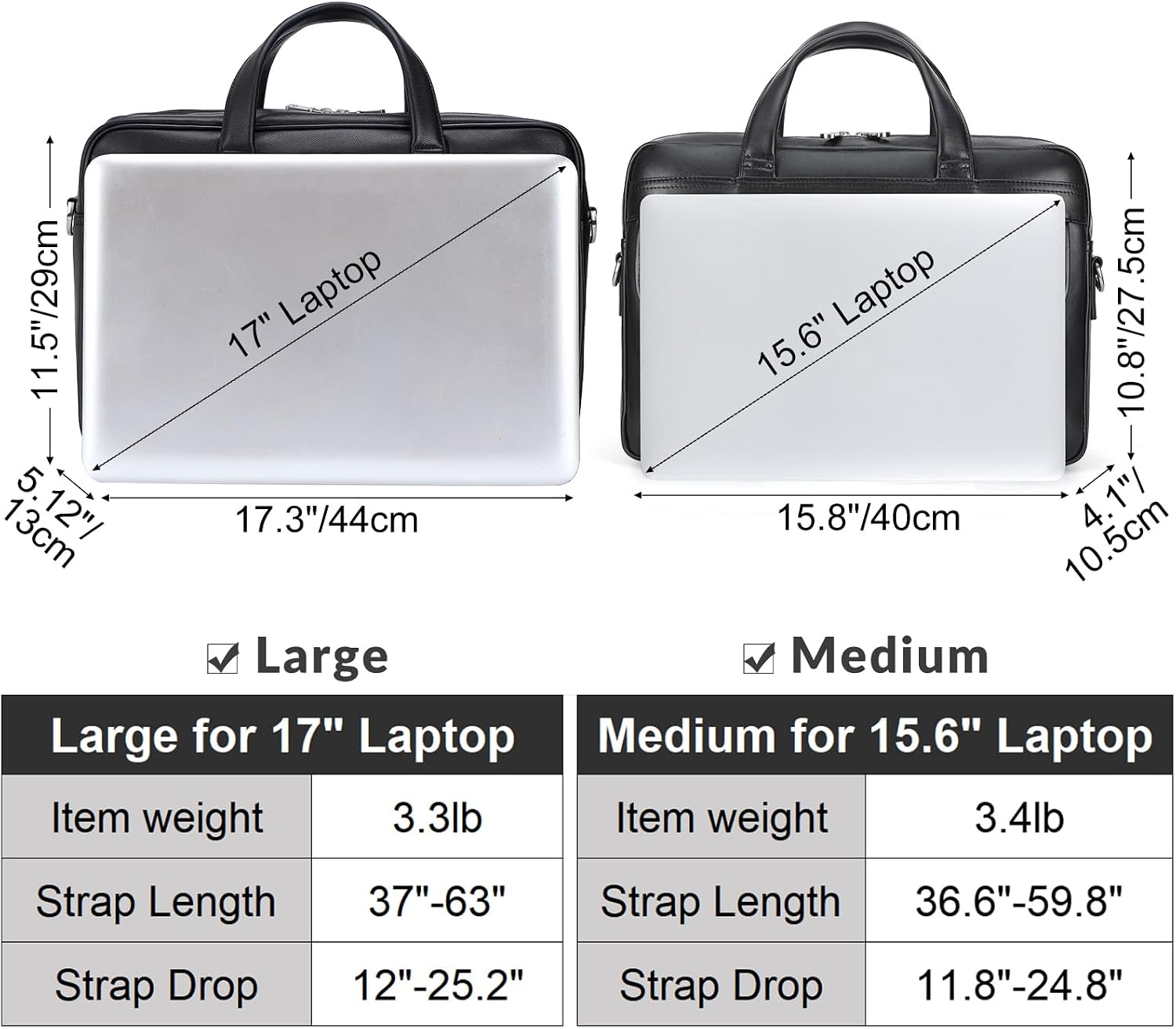 Masa Kawa Leather Briefcase for Men 15.6', 17' Laptop Computer Case Business Travel Work Messenger Cross Body Shoulder Bag