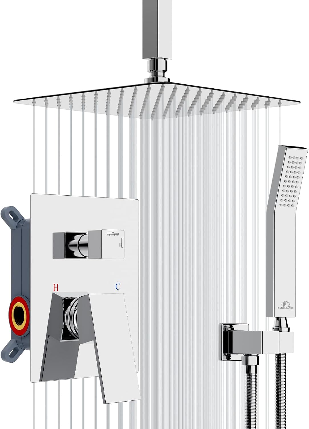 SunCleanse Rainfall Shower Faucet Set Polished Chrome Shower Combo Set for Bathroom with High Pressure 10 inch Shower Head with Handheld Shower Valves Shower Head and Handheld Ceiling Mounted