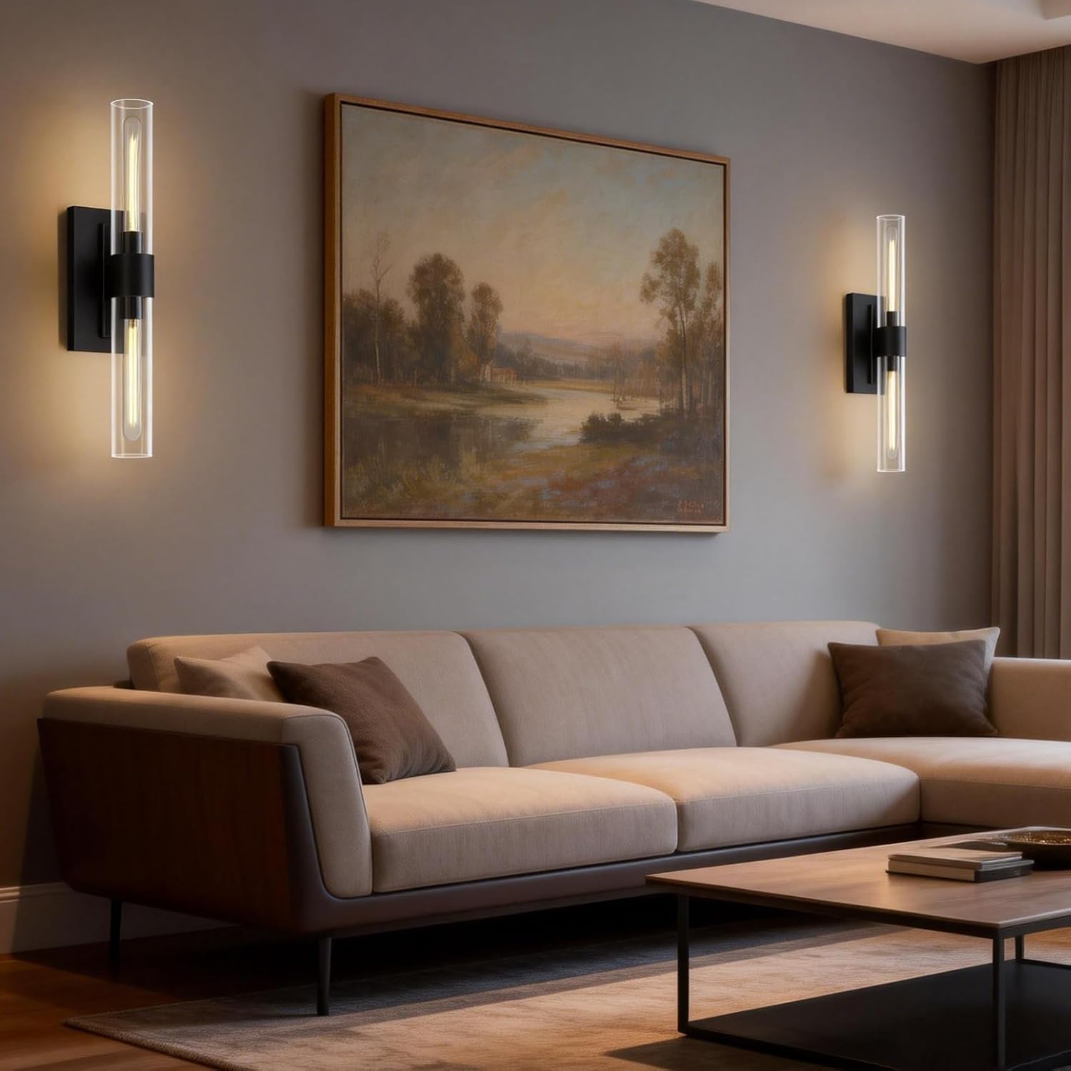 Black Wall Sconces, 22.8' Bathroom Sconces, Sconces Wall Lighting 2-Light, Bronze Wall Sconces Set of Two, Vanity Lights Tube Sconce, Glass Wall Sconce for Living Room, Bedroom, Hallway