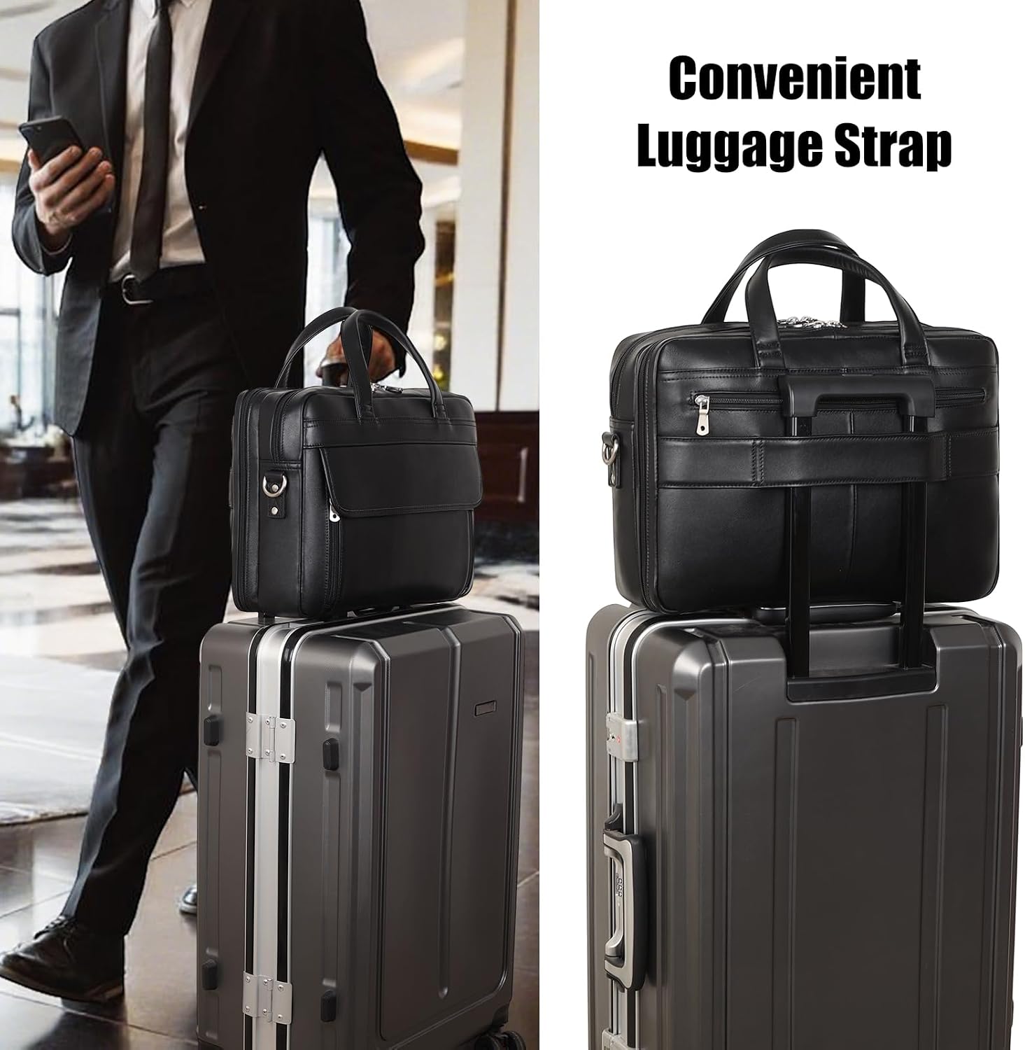 Masa Kawa Leather Briefcase for Men 15.6', 17' Laptop Computer Case Business Travel Work Messenger Cross Body Shoulder Bag