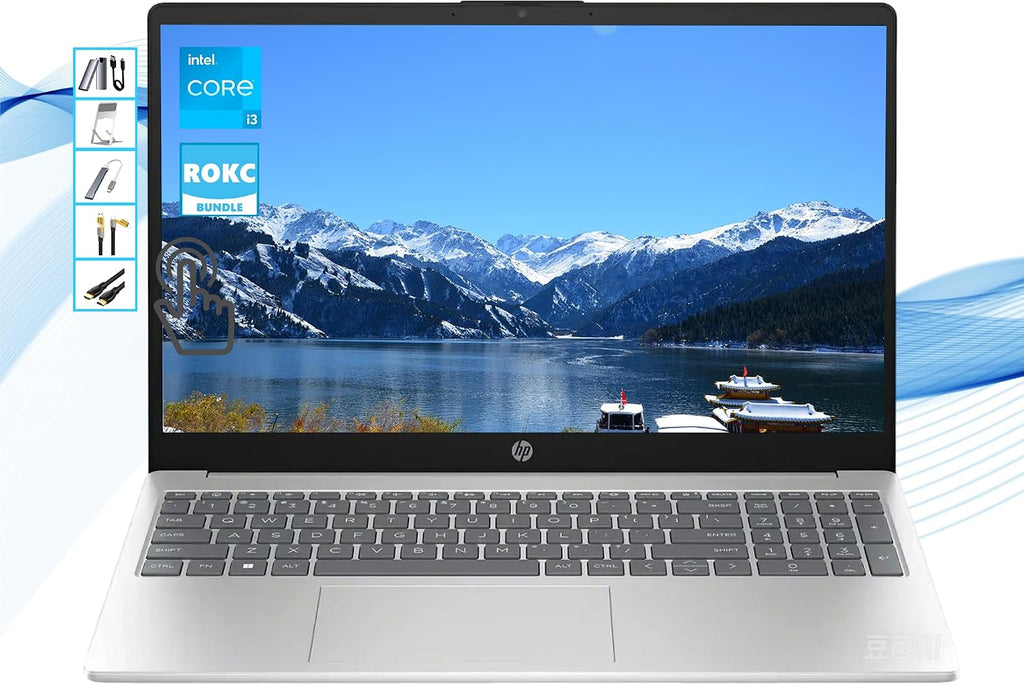 HP AI-Powered Laptop | 15.6' HD Touchscreen with Webcam & Mic Computer | 16GB RAM|1TB SSD & 128GB Portable SSD | Intel Core i3 1215U | Wi-Fi 6E | Copilot Ready| Ultra Light | Windows 11 | RK Bundle