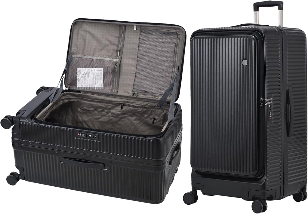 Kaleenie 29 Inch Aluminum Checked Luggage with Side Opening Zipper, 40 * 37 * 77cm, 113L, Lightweight Hardshell ABS+PC Suitcase with TSA Lock, 360° Universal Wheels, Black