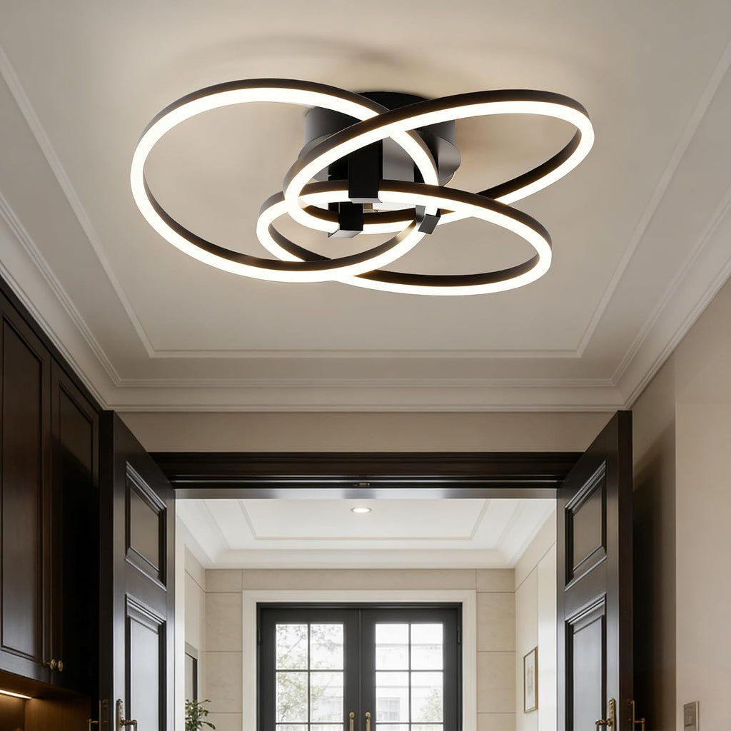 Maxax 3 Ring LED Ceiling Light Fixture, 23'W * 7.5'H, Circle Modern Semi Flush Mount Chandelier, AL Alloy Frame, 45W Dimmable, ETL, for Bedrooms, Living room, Kitchen, Entryway, Hallway, Matte Black