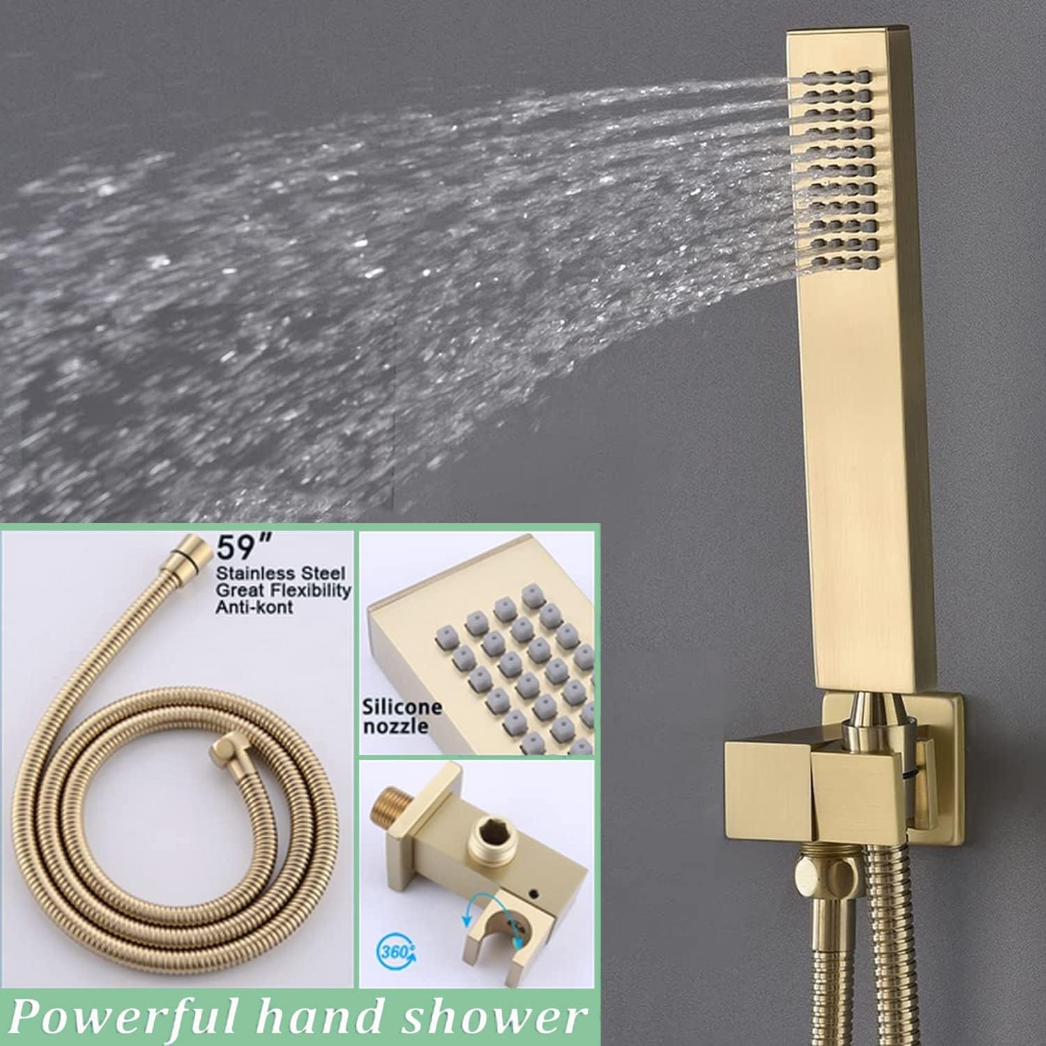 Brushed Gold Dual Shower Heads Shower System with 12'& 8' Shower Heads Full Body Digital Display Shower Set With Handheld Shower and Waterfall Tub Spout