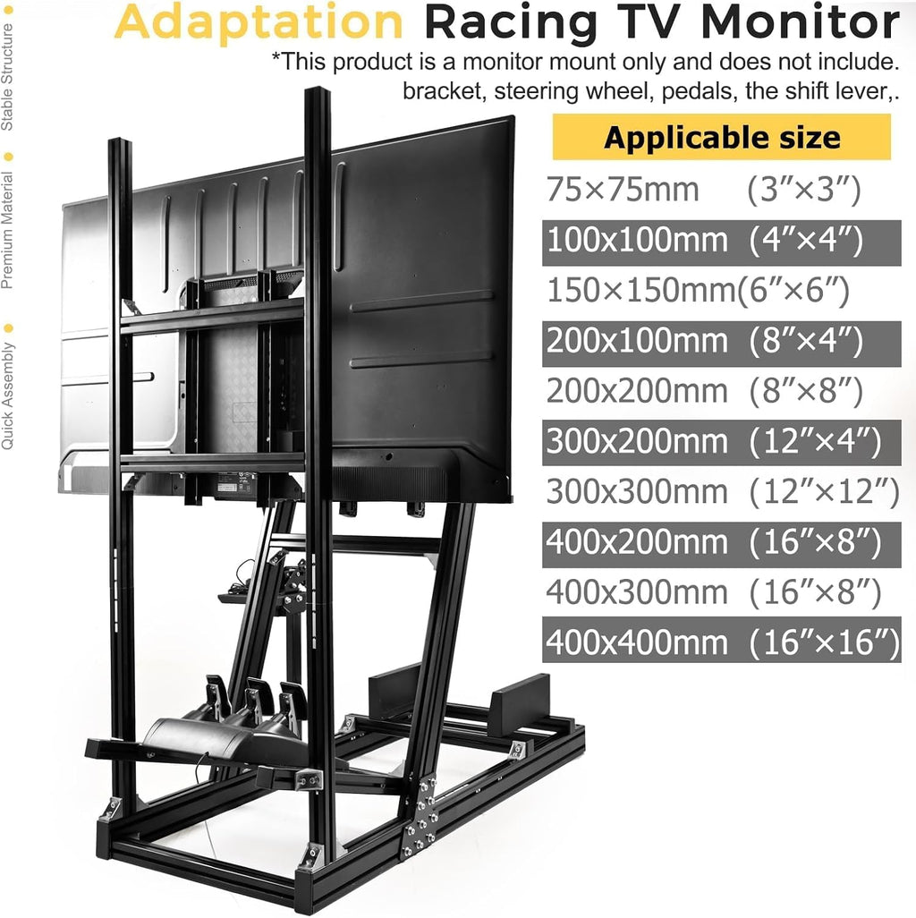 Marada Racing Simulator Cockpit Stable Adjustable Sim Monitor Stand, Racing Wheel Stand fit for Logitech G25 G29 G923, for Thrustmaster,for Fanatec,Support Screens from 27 to 65 inches Without Cockpit