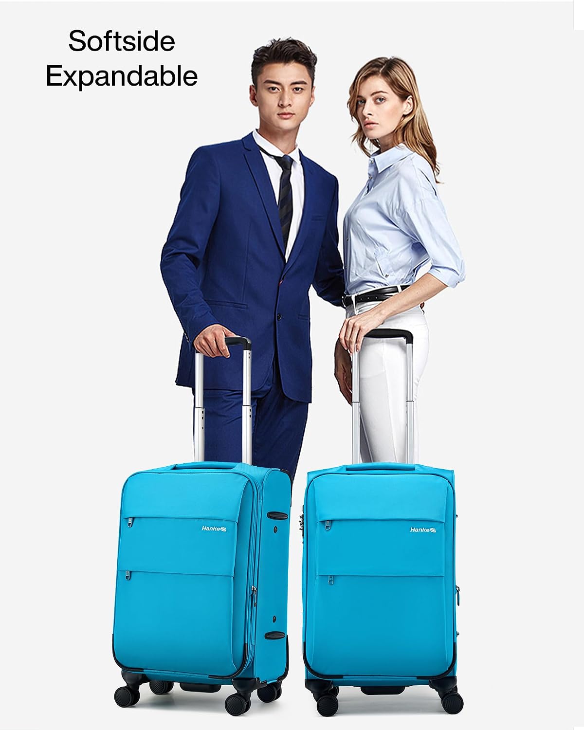 Hanke 20 Inch Expandable Carry On Luggage 22x14x9 Airline Approved Softside Suitcases with Wheels Lightweight Travel Luggage Rolling Suitcase with Lock for Men and Women.(Caribbean Blue)