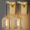 Crystal Brass Hemisphere Wall Sconce - Set of 2 Gold Brushed Dimmable Sconces with Bulbs - Luxury Indoor Lighting Fixture - Modern Hanging Light Decor for Bedroom Living Room Bathroom Vanity Hallway