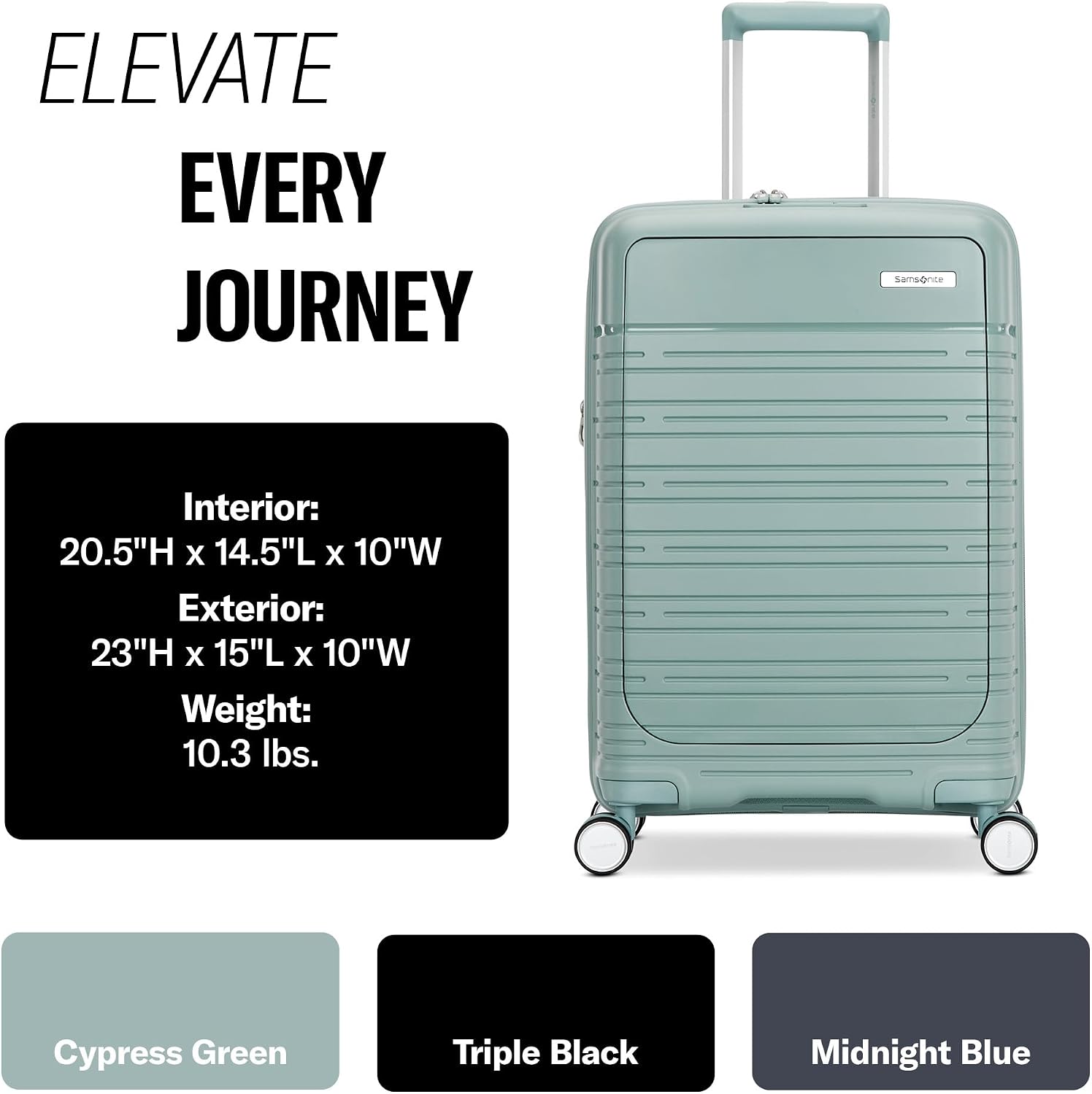 Samsonite Elevation Plus - Carry-On Hardside Luggage with QuickEntry™ Front Compartment - Scratch Resistant Polypropylene Shell, AirTag Holder, TSA Lock, Airline Approved - Triple Black