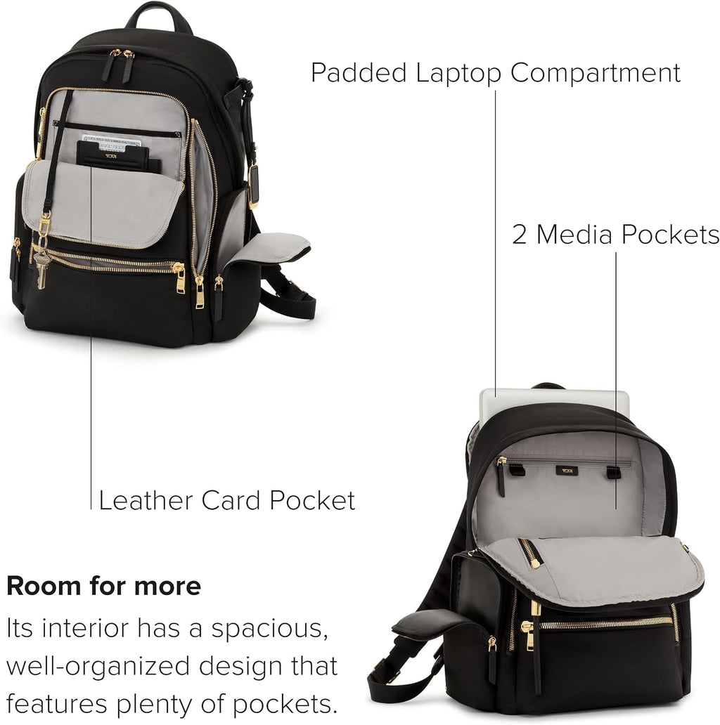 TUMI - Voyageur Celina Backpack - Women's Work and Travel Bag - 16.0' X 10.6' X 6.5' - Holds Up to 16' Laptop - Black & Gold Hardware