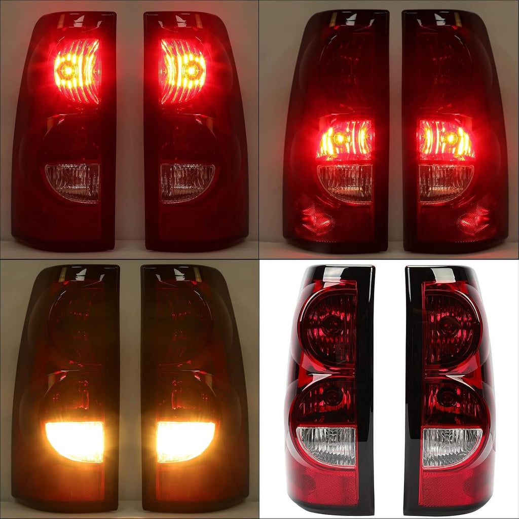 Headlights Tail Lights Assembly Kit for 2003-2006 Chevy Silverado 1500 2500/2007 Chevy Silverado Classic, Headlamp w/Rear Brake Lamp Taillight, Black Housing Clear Corner