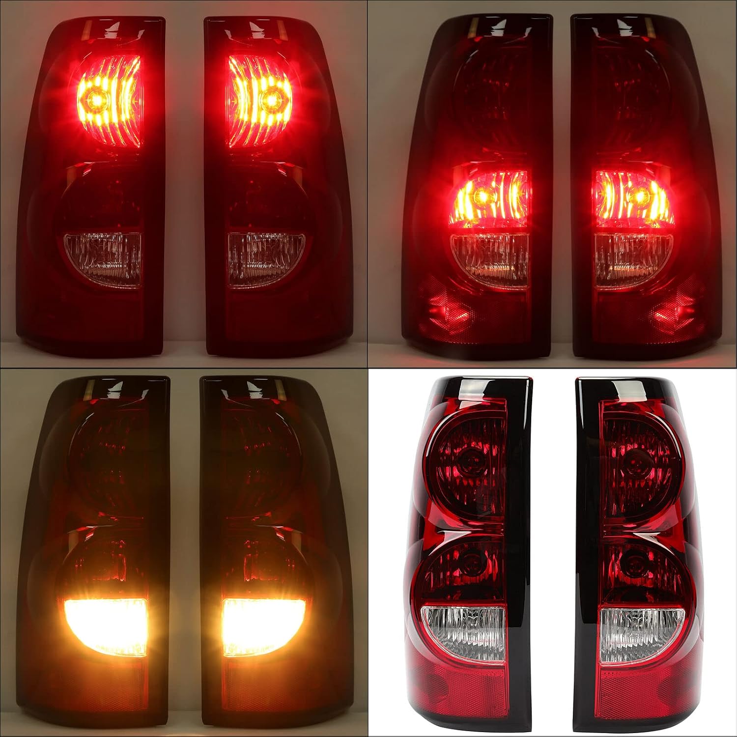 Headlights Tail Lights Assembly Kit for 2003-2006 Chevy Silverado 1500 2500/2007 Chevy Silverado Classic, Headlamp w/Rear Brake Lamp Taillight, Black Housing Clear Corner