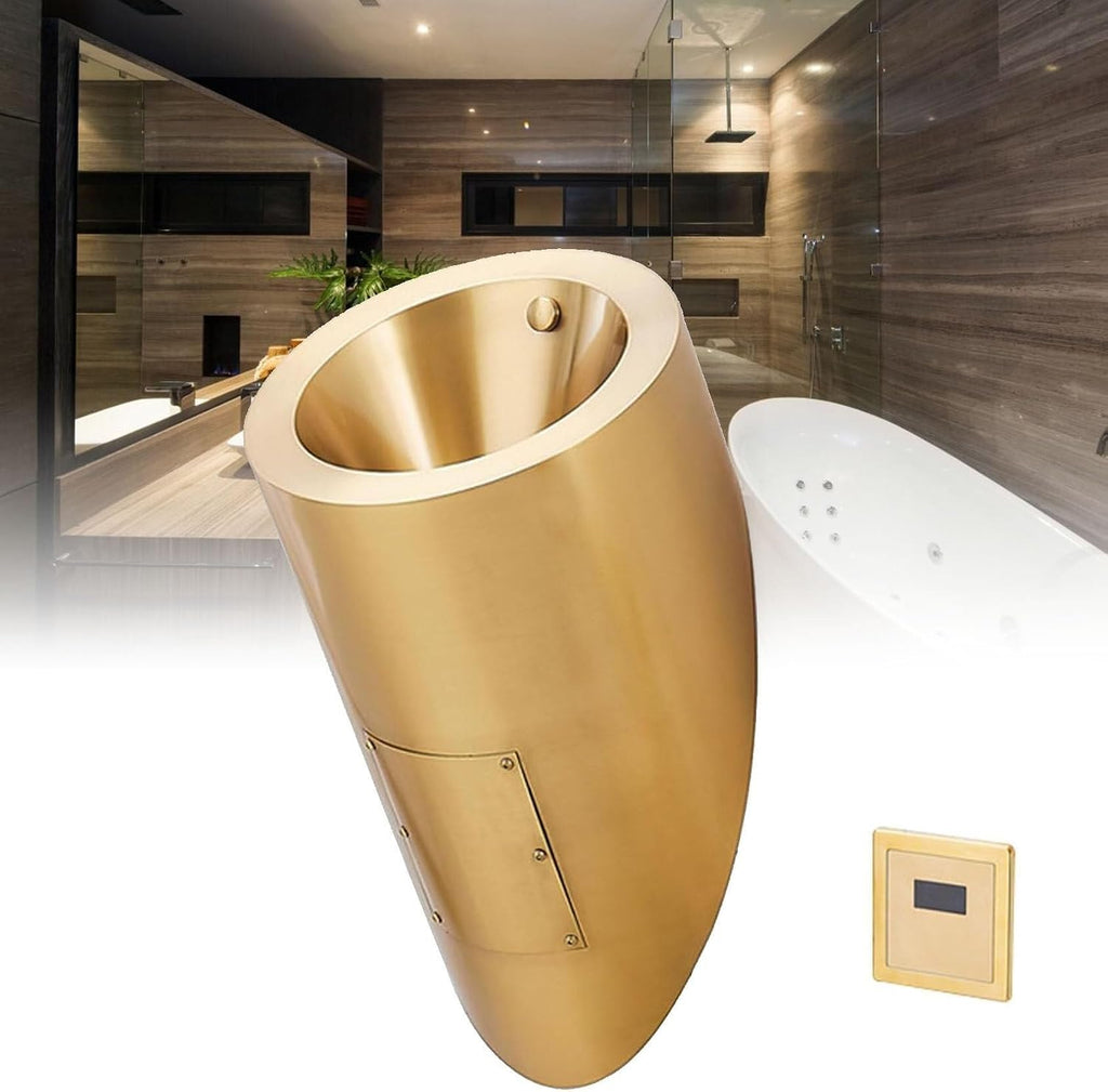 Wall Mounted Smart Men Urinal, 304 Stainless Steel Bathroom Urinals, Toilet Efficient Flushing Urinal, Male Sanitary Ware Public Toilet Urinal,Gold(Gold)