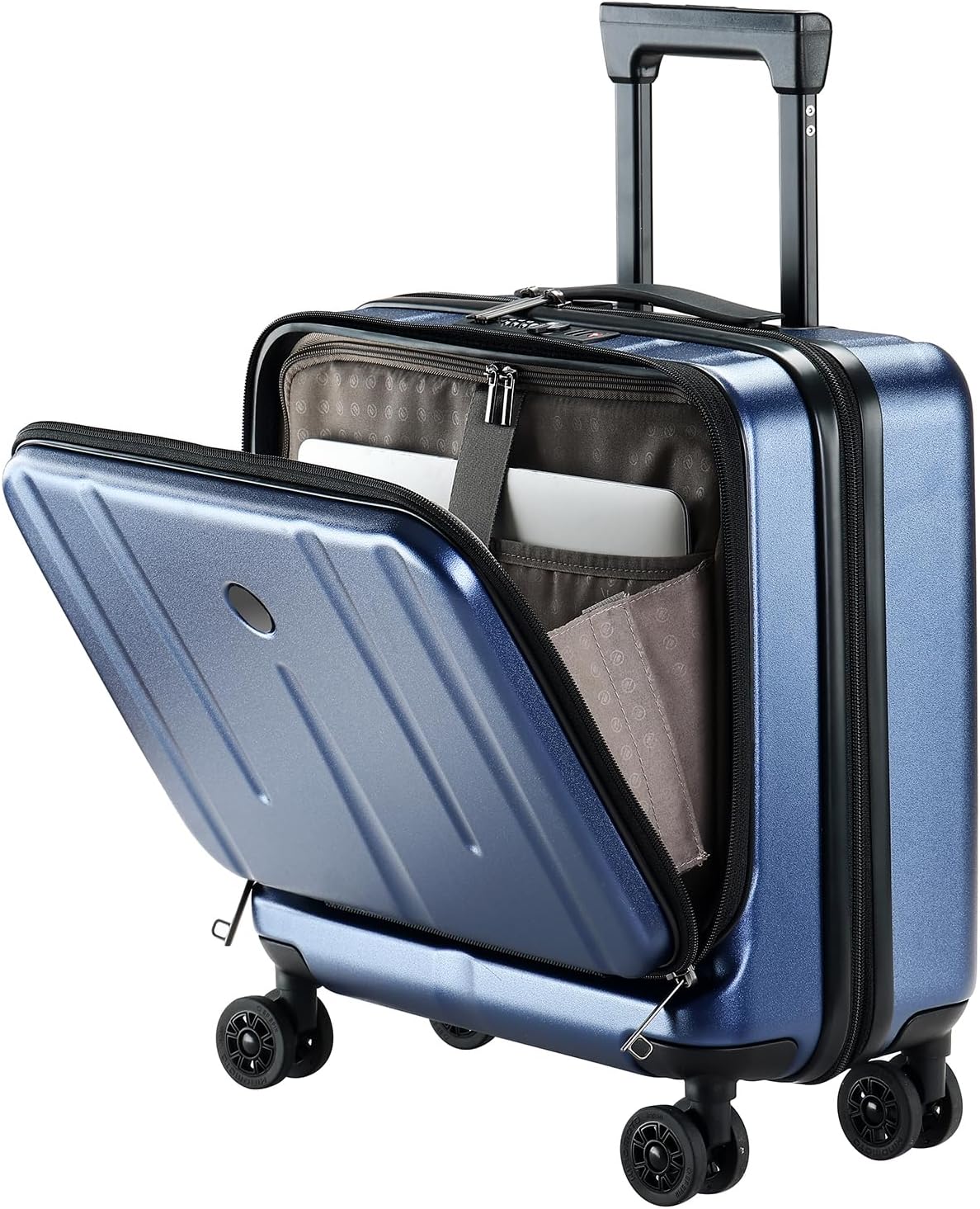 Kaleenie 16' Carry On Briefcase Luggage with 2 Laptop Compartments, Lightweight Hardshell Suitcase with Spinner Silent Wheels, for Commute Work Business Trip, Dark Blue