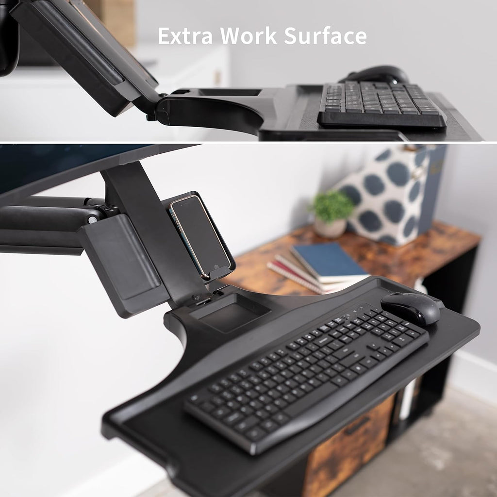 VIVO Premium Black Single Monitor and Keyboard Counterbalance Sit-Stand Wall Mount and CPU Holder, Ergonomic Standing Transition Workstation STAND-SIT1WD