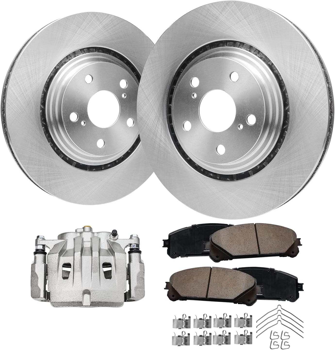 Detroit Axle - Front Disc Rotors & Brake Pads + Left Caliper Replacement for Toyota Highlander Lexus RX350 NX300 NX300h RX450h NX200t - 5pc Set