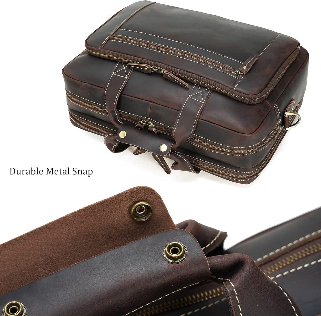 Polare 17' Full Grain Leather Laptop Briefcase Business Travel Laptop Carrying Case Shoulder Bag For Men Fits 17.3' Laptop