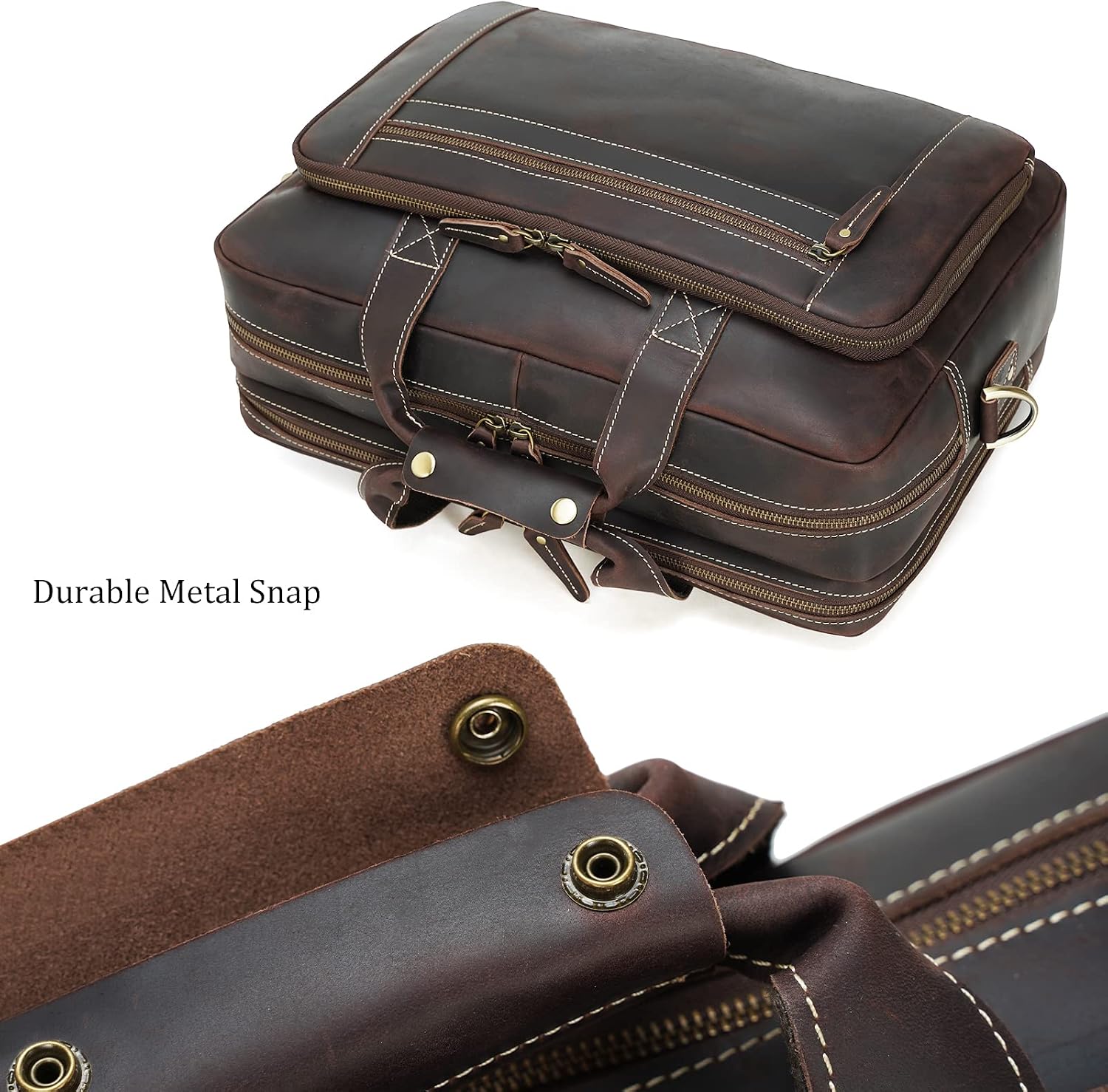 Polare 17' Full Grain Leather Laptop Briefcase Business Travel Laptop Carrying Case Shoulder Bag For Men Fits 17.3' Laptop