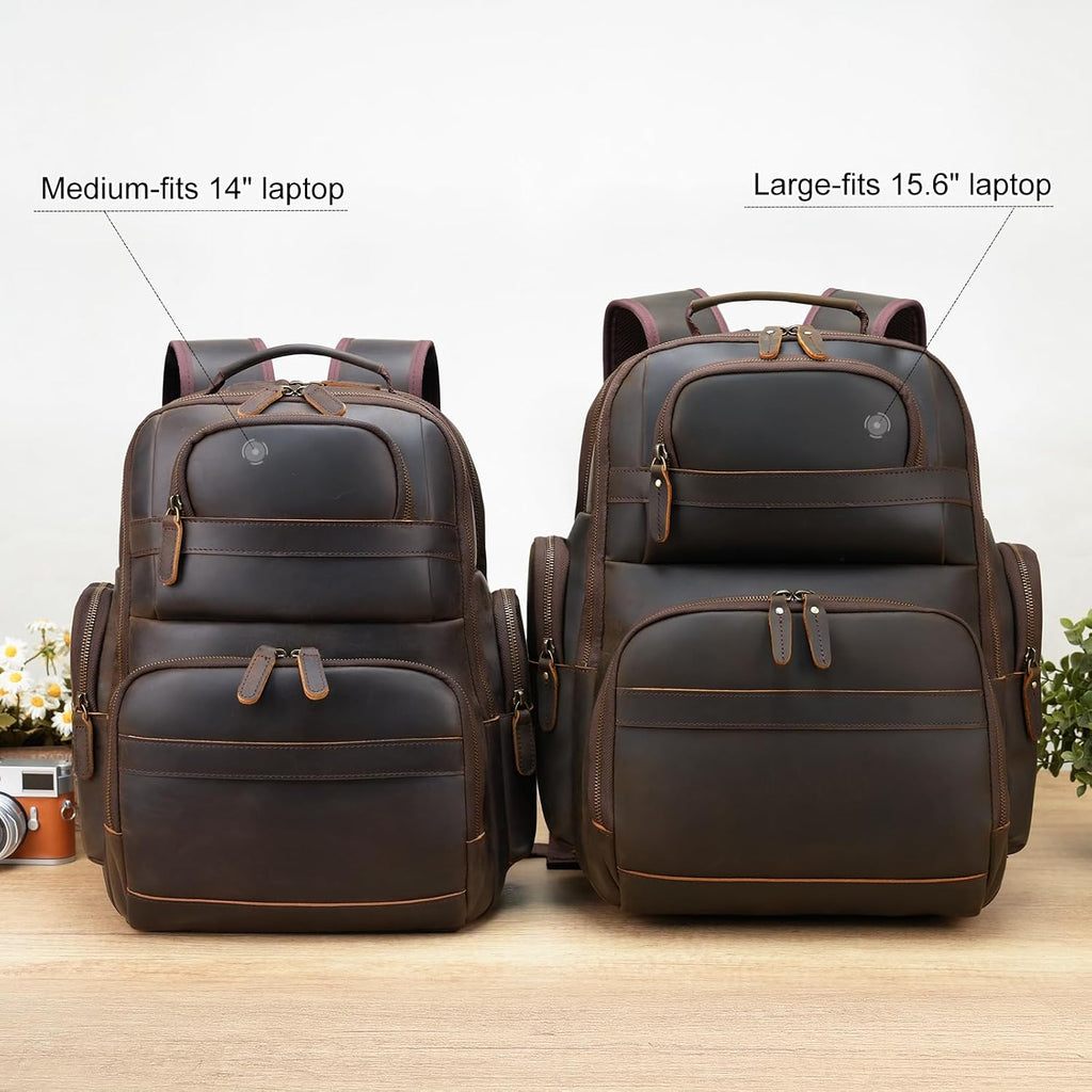 TIDING Men's Vintage Leather Backpack 15.6' Laptop Bag Large Capacity Business Travel Hiking Shoulder Daypacks