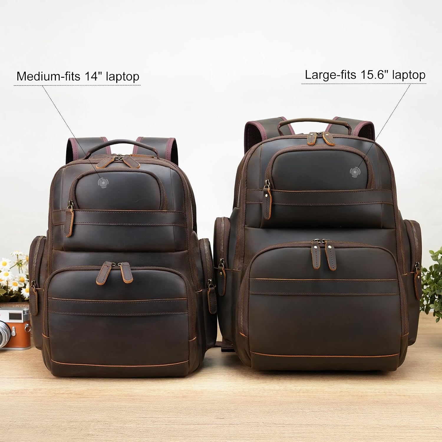 TIDING Men's Vintage Leather Backpack 15.6' Laptop Bag Large Capacity Business Travel Hiking Shoulder Daypacks