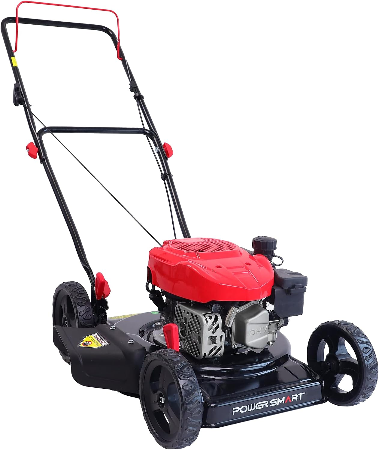 PowerSmart 18-Inch Gas Push Lawn Mower with 144cc OHV Engine, 2-in-1 Mulching Lawn Mower with Side-Discharge, 5-Positions Adjustable Cutting Height