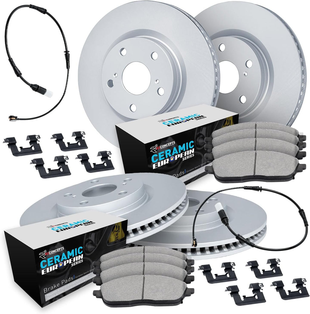 R1 Concepts Front and Rear Brake Kit Fits 2015-2023 Mercedes-Benz C300| Euro Ceramic Pads, Blank Rotors| Hardware| 13.0' Front & 11.8' Rear