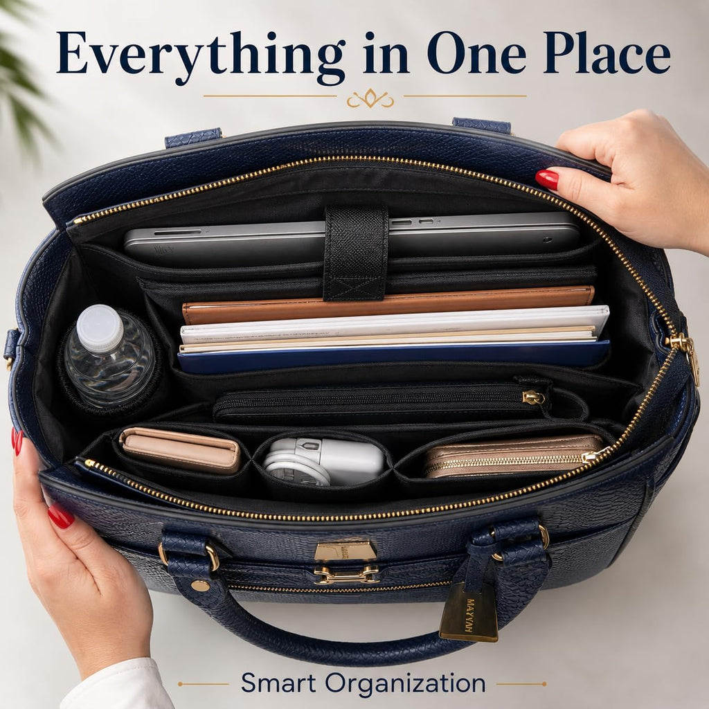 Rolling Laptop Bag for Women with Wheels & Handle Luxury Pure Leather Embossed Work Bag with Laptop Sleeve Travel Briefcase