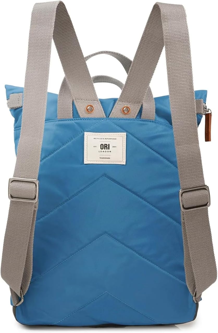 ORI LONDON Travel Backpack - Medium Nylon Rolltop Backpack for Men & Women with Multiple Pockets for Laptop, Phone, Keys, Wallet, Bottles - The Canfield, Seaport, 16.5x11.8x4.7'