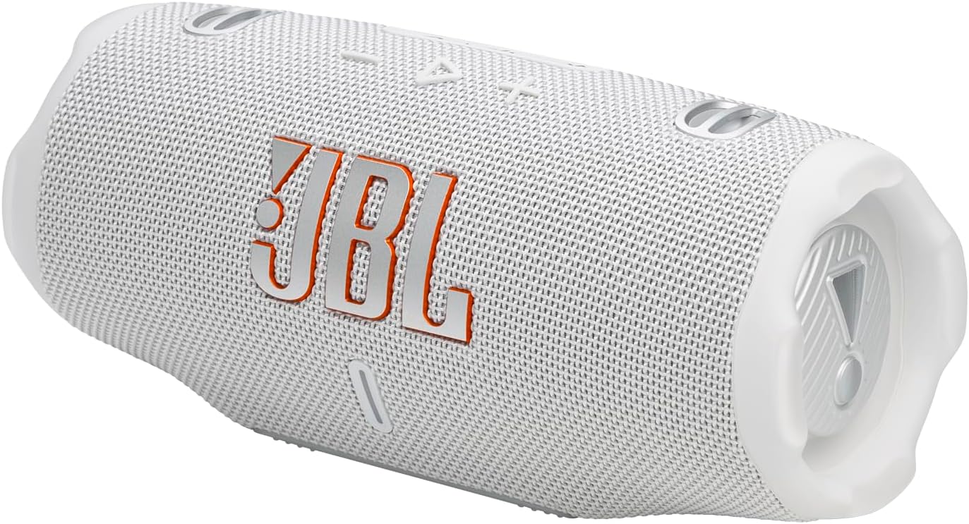 JBL Charge 6 - Portable Waterproof & Drop-Proof Bluetooth Speaker, Bold JBL Pro Sound with AI Sound Boost, 28Hrs of Playtime, Built-in powerbank & Comes with a Sturdy/Removable Carrying Strap (White)