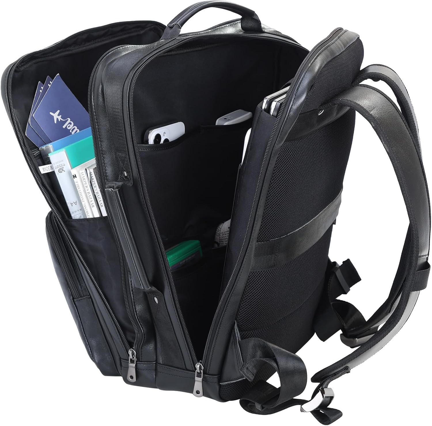 TIDING 17.3' Leather Laptop Backpack for Men Multi Pockets Casual Daypack Business Travel Rucksack, Black
