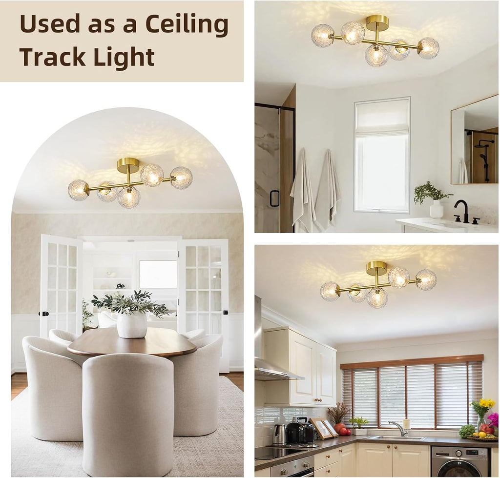 Gold Bathroom Vanity Light Fixtures: Modern Bath 5 Lights Brushed Golden Brass Wall Sconce - Vanity Light with Hammered Clear Globe Bubble Glass Shade - Midcentury Bathroom Lights Over Mirror G9 Base