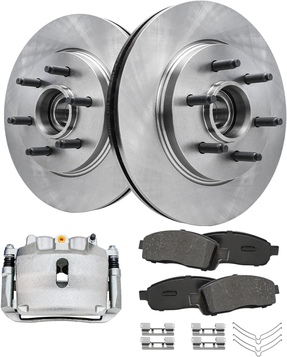 Detroit Axle - RWD Front Brake Kit for 2004-2005 Ford F-150, Disc Brake Rotors Ceramic Brake Pads Right Brake Caliper w/bracket Replacement: 6 Lug Models with 12.99 inch' Front Rotor Diameter