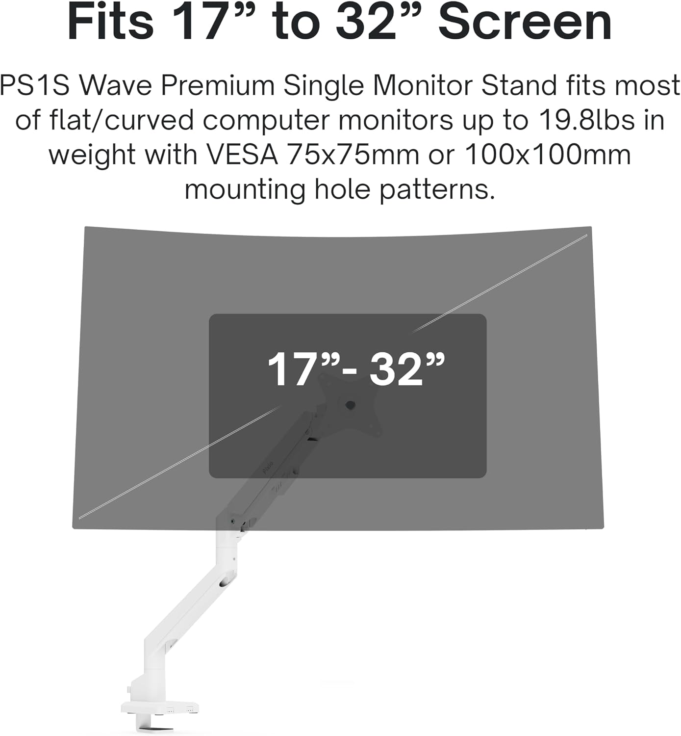 Pixio PX278 Wave White 27 inch 180Hz Refresh Rate FHD 1440p Resolution Fast IPS Panel 1ms GTG Response Time Gaming Monitor and PS1S Wave White Single Monitor Arm - Fits up to 32 inches and 19.8lbs