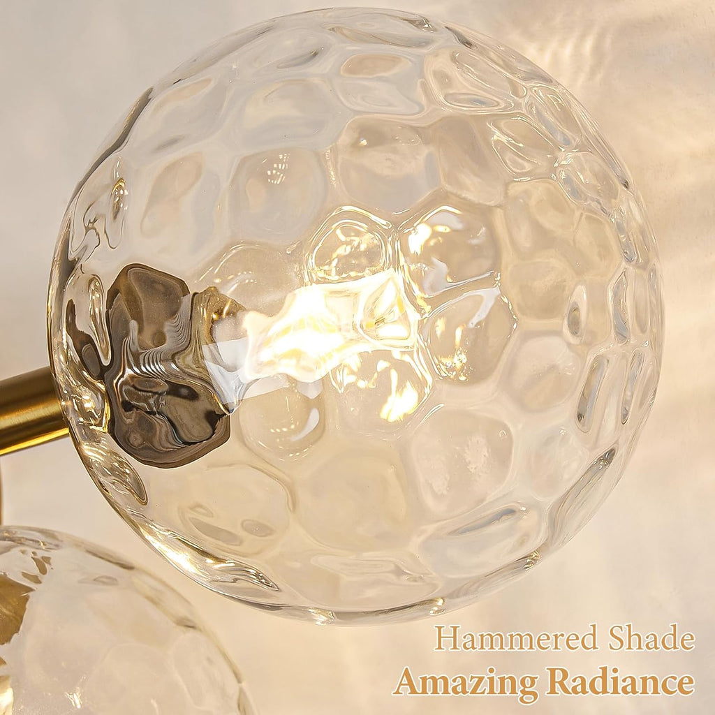 Gold Bathroom Vanity Light Fixtures: Modern Bath 5 Lights Brushed Golden Brass Wall Sconce - Vanity Light with Hammered Clear Globe Bubble Glass Shade - Midcentury Bathroom Lights Over Mirror G9 Base