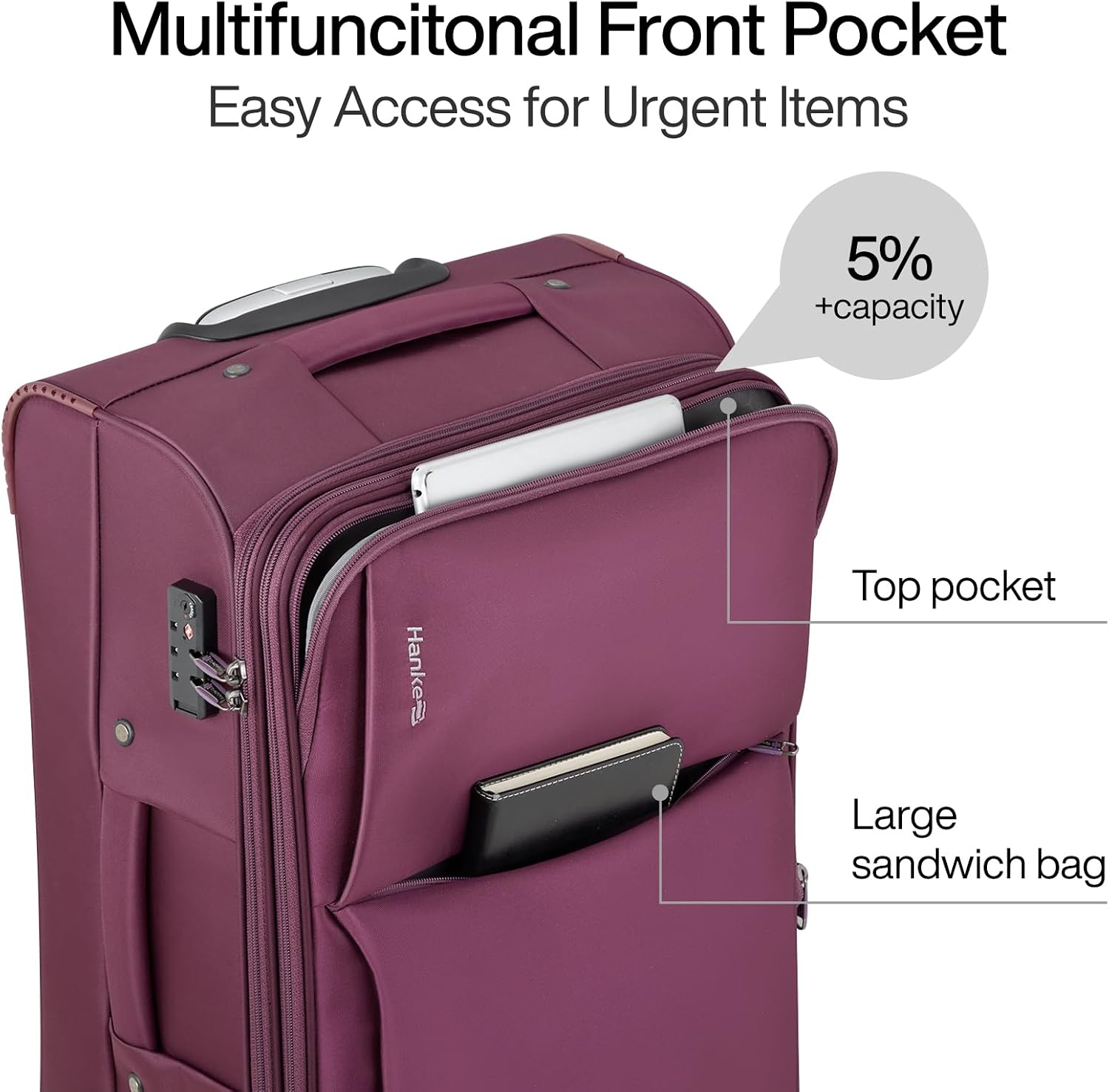 Hanke 28 Inch Luggage Softside Expandable Suitcases with Spinner Wheels, Travel Checked Luggage for Women Men(Purple)