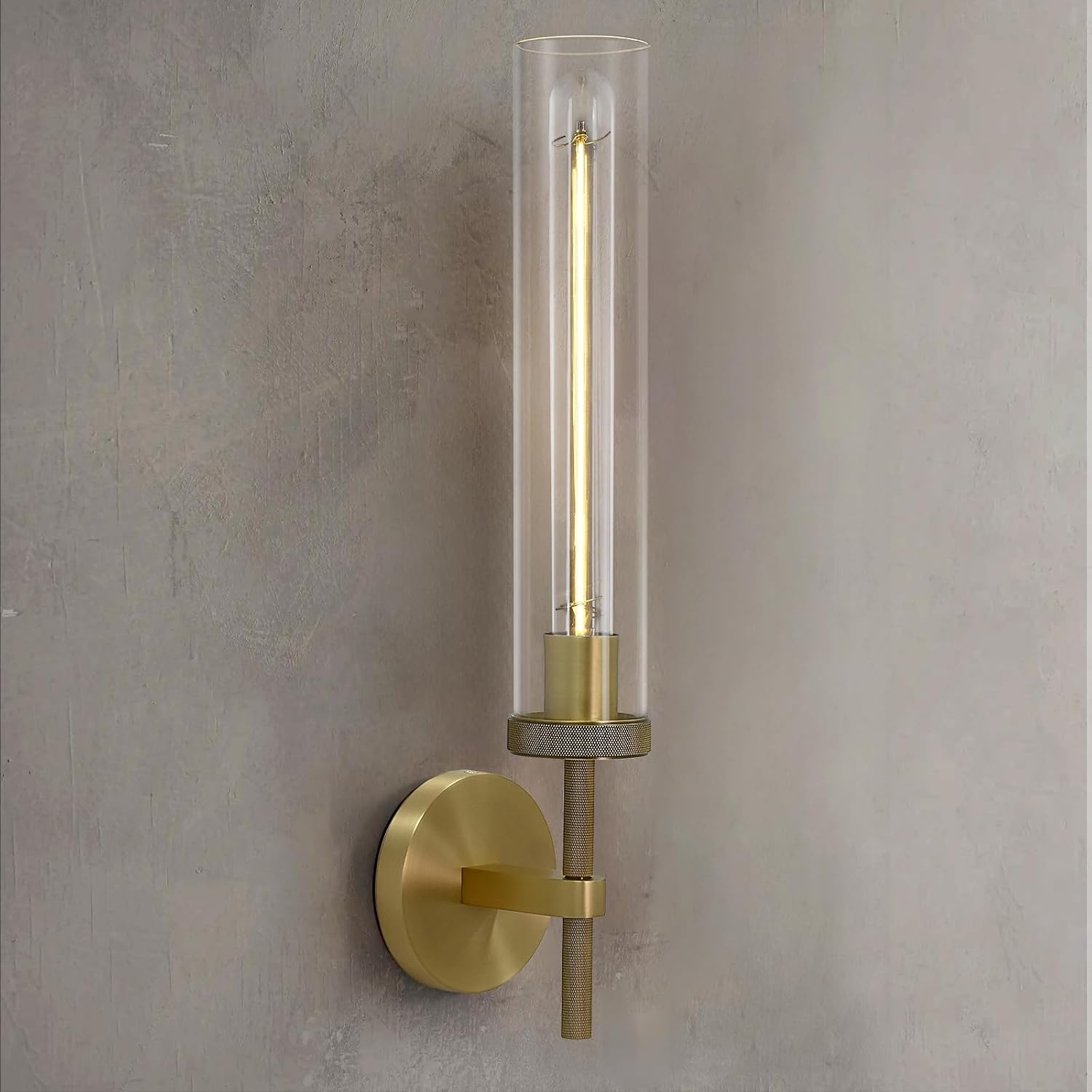 Brass Sconces Wall Lighting, 19' Tube Glass Gold Sconces, Bathroom Wall Sconces Lighting Vanity Lights Wall Lights for Living Room, Hallway, Fireplace, Staircase