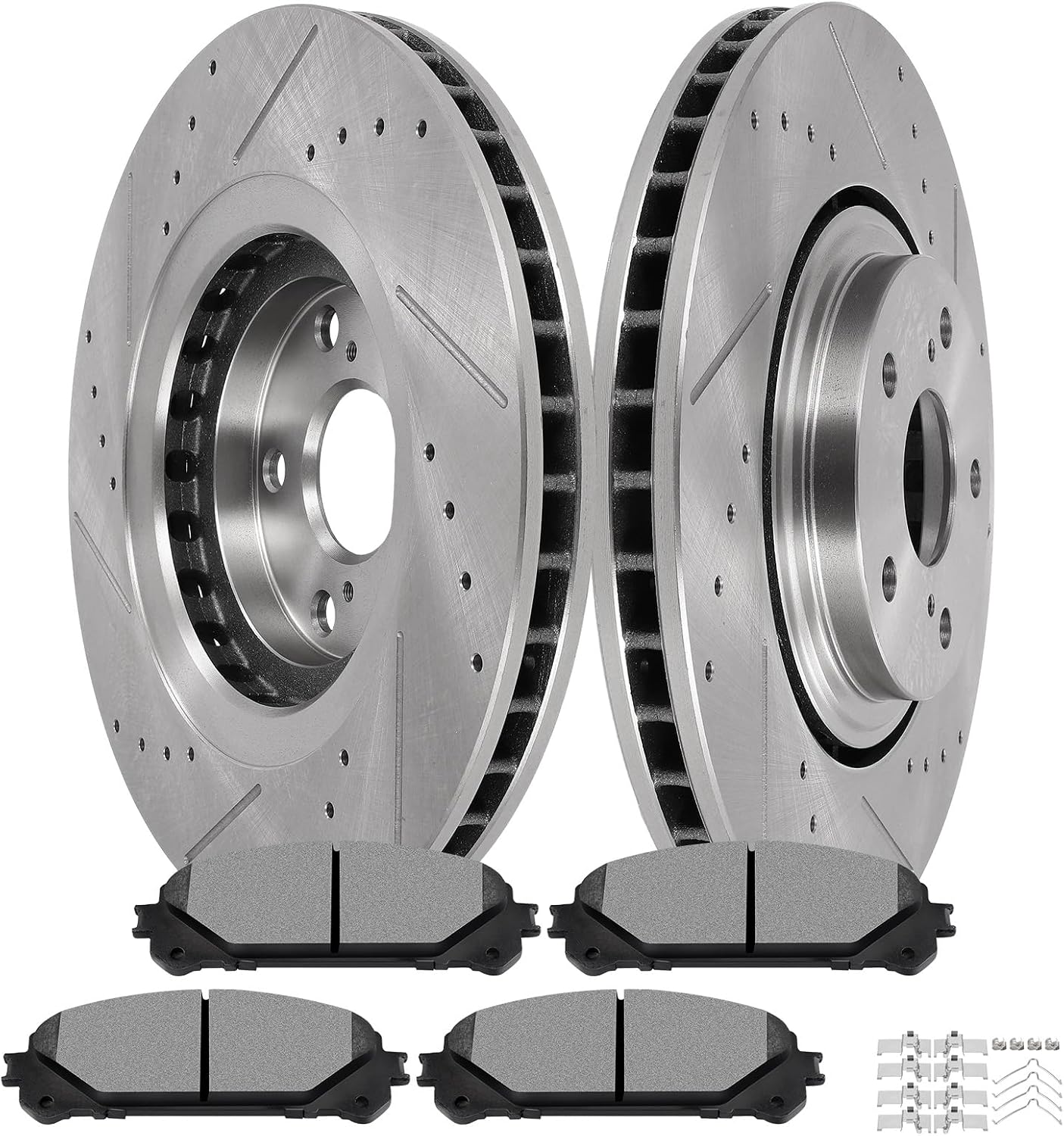 SCITOO Brake Kits For Lexus For NX200t For NX300 For NX300h For RX350 For RX450h,For Toyota For Highlander For Sienna Front Drilled & Slotted Disc Brakes Rotors and Ceramic Brake Pads 31511;D1324