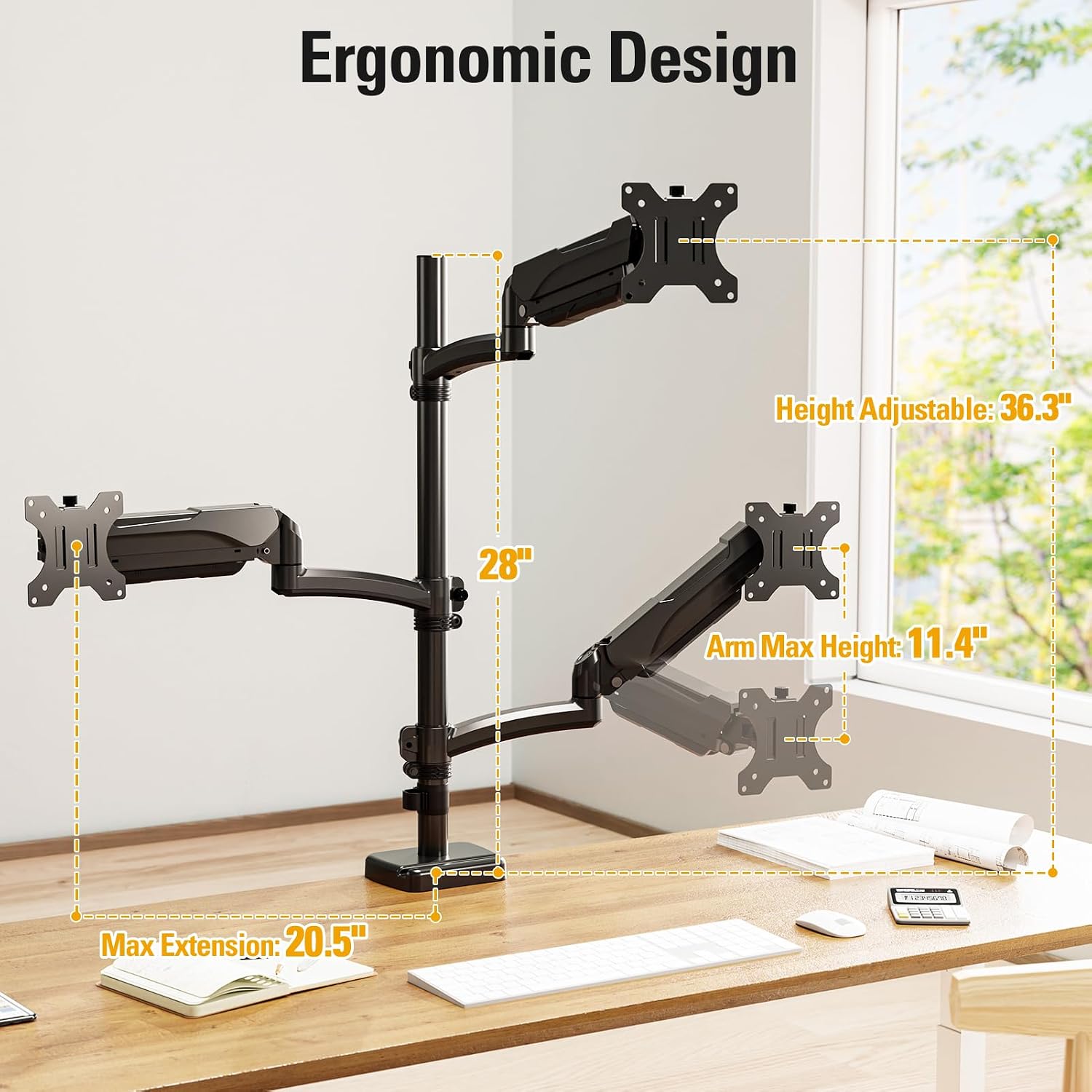 Triple Monitor Mount Fits Max 32 Inch Computer Screen, 3 Monitor Desk Mount Holds Up to 19.8lbs, Heavy Duty Gas Spring Arm, 75x75/100x100 Vesa Mount with C-Clamp/Grommet Base
