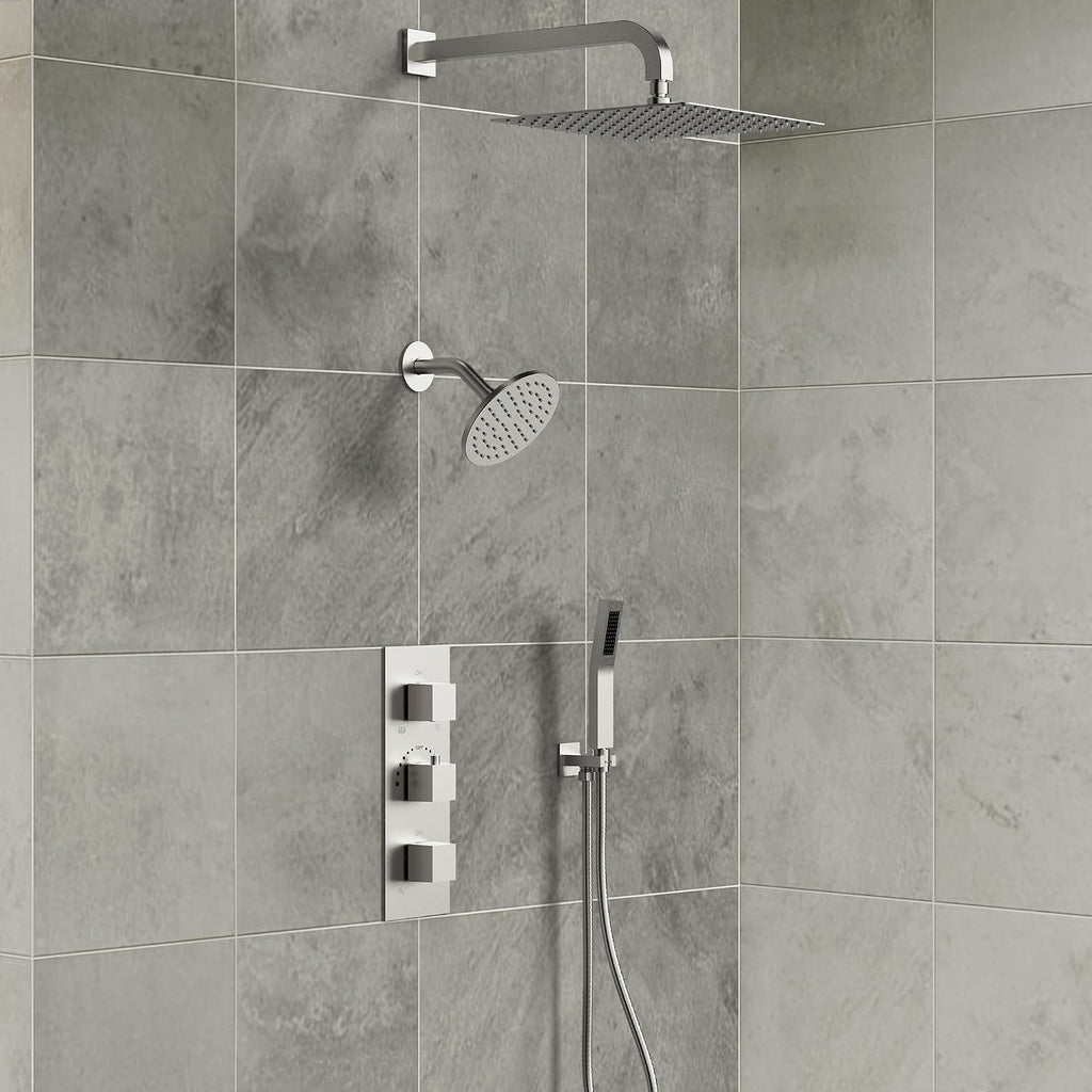 Thermostatic Shower system, 12 & 6 in. Bathroom Shower Set Wall Mount Dual Shower Head Faucet inBrushed Nickel