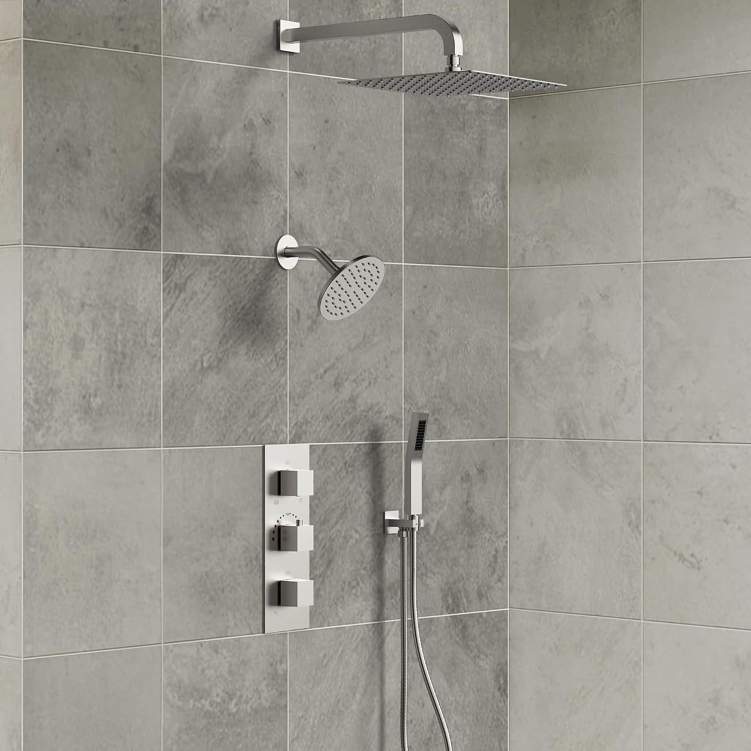 Thermostatic Shower system, 12 & 6 in. Bathroom Shower Set Wall Mount Dual Shower Head Faucet inBrushed Nickel
