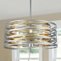 ACNKTZ 19.7'' Double Round Metal Chandelier, 5-Light Modern Farmhouse Dining Room Lights Over Table, Gold Chandelier for Hallway Kitchen Island Entryway Stairwell, Silver with Gold Interior