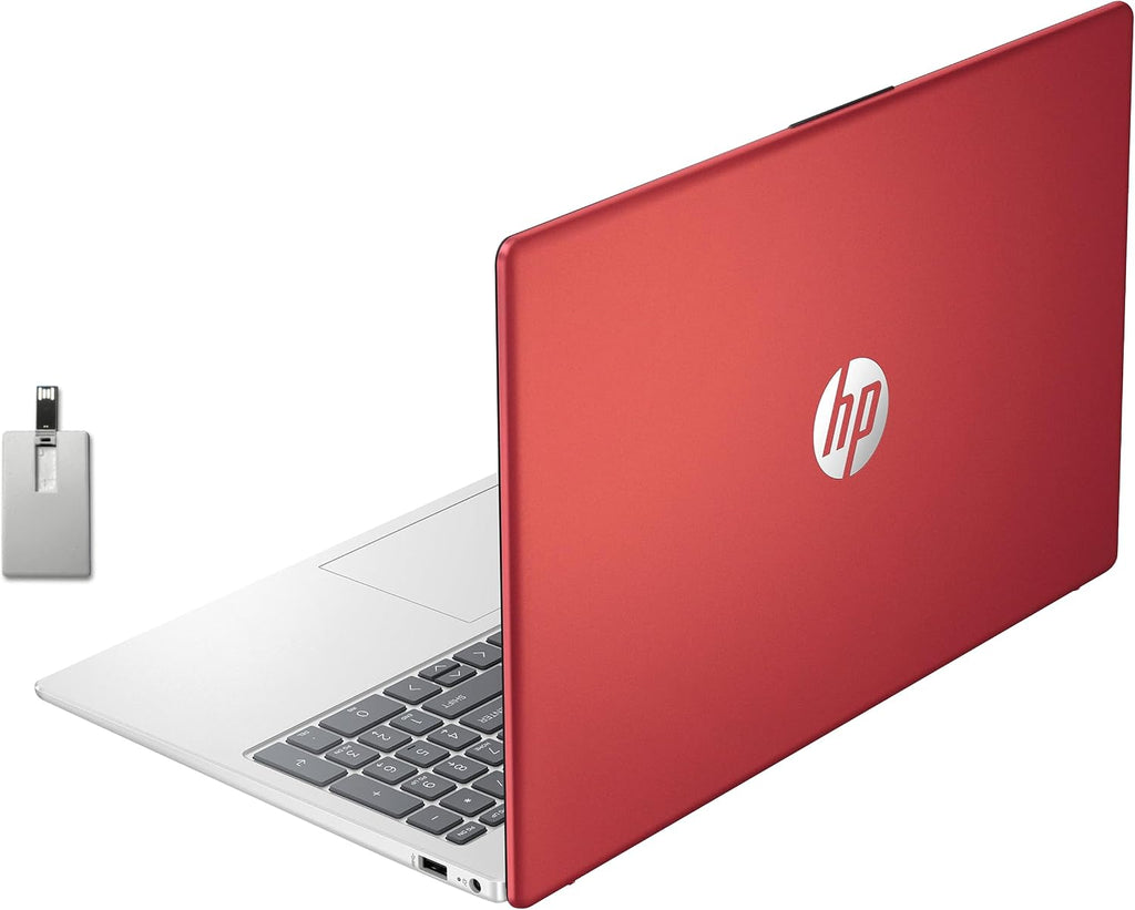 HP 15.6' HD Anti-Glare Laptop, Intel N200 Pentium Processor, 8GB RAM, 128GB PCIe SSD, Intel UHD Graphics, Wi-Fi 6, Win11, Red, 32GB USB Card (Renewed)