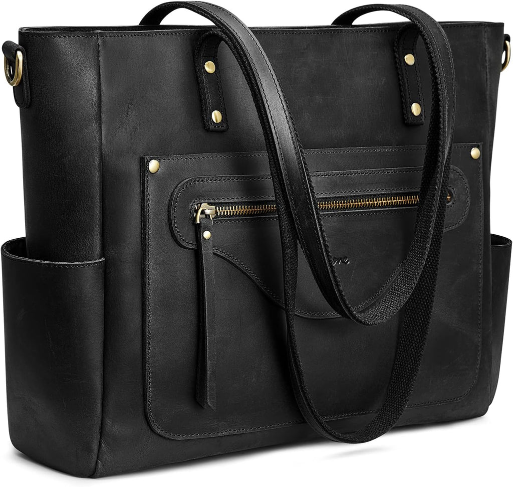 S-ZONE Women Genuine Leather Tote Bag Large Shoulder Purse Vintage Crossbody Work Handbag