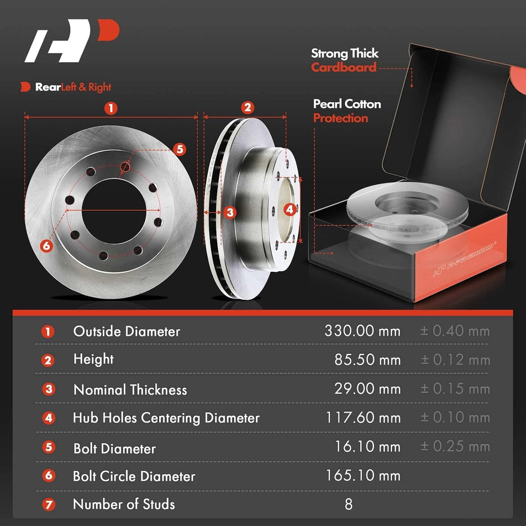 A-Premium 12.99 inch (330mm) Rear Vented Disc Brake Rotors + Ceramic Pads Kit Compatible with Select Chevy, GMC and Hummer Models - Silverado 1500 HD, 2500, Suburban, Sierra 1500, Yukon XL 2500, H2