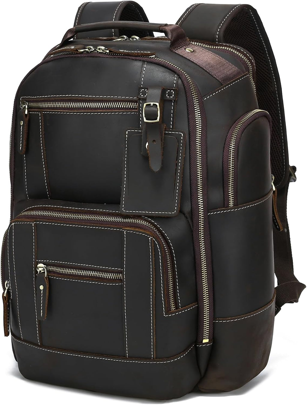 LANNSYNE Vintage Genuine Leather Backpack for men, 15.6' Laptop Backpack Travel Camping 24L Rucksack