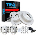 TRQ Performance Rear Brake Pad & Rotor Set Ceramic Drilled Coated Calipers Compatible with 09-18 Nissan Murano 11-17 Quest 13-20 Pathfinder 11-13 Infiniti M37 M56 2013 JX35 14-18 Q50 Q70 QX60