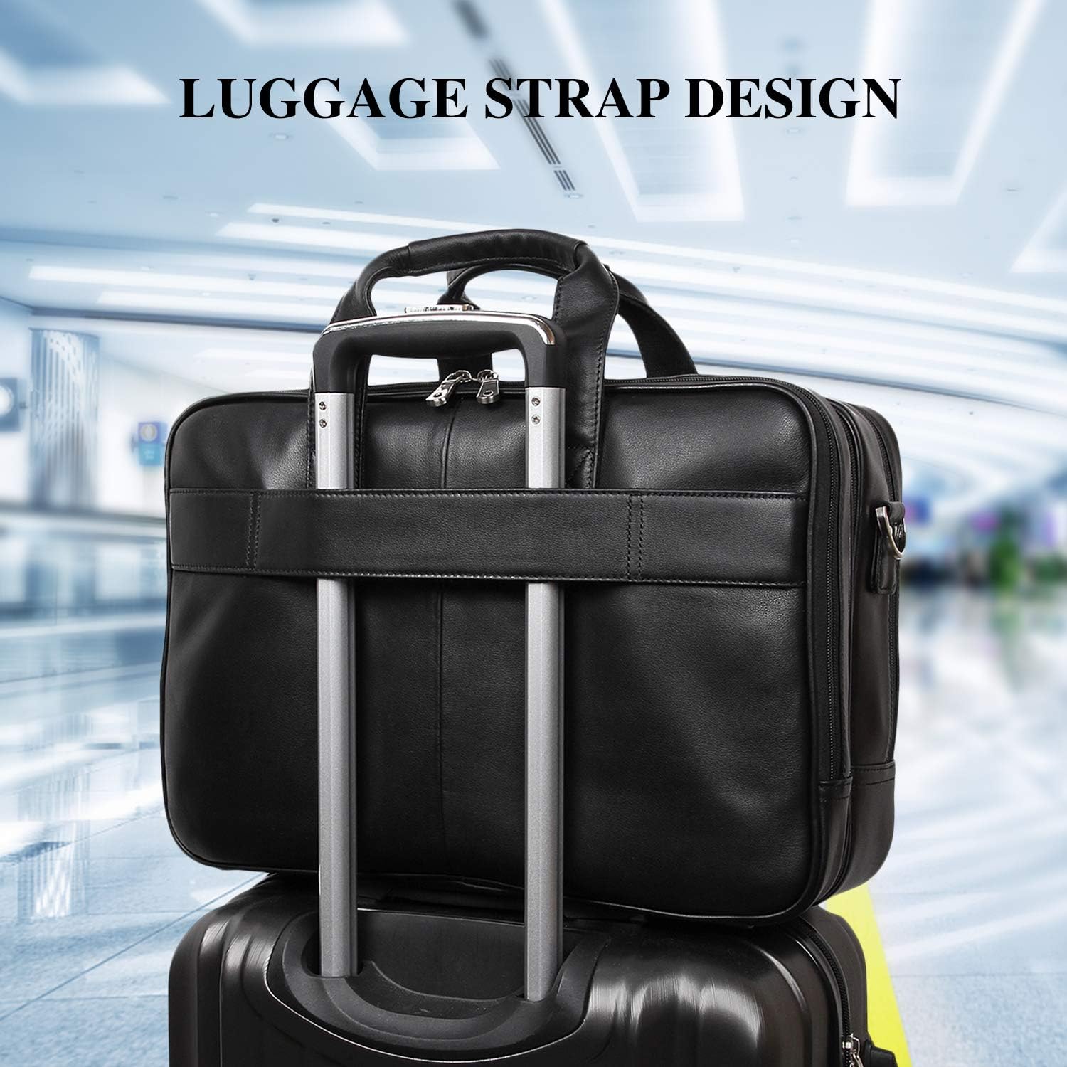 Top Cowhide Leather briefcase for men,17.3 Inch Messenger Bag Laptop Briefcase with YKK Metal Zippers Fit Business Trip
