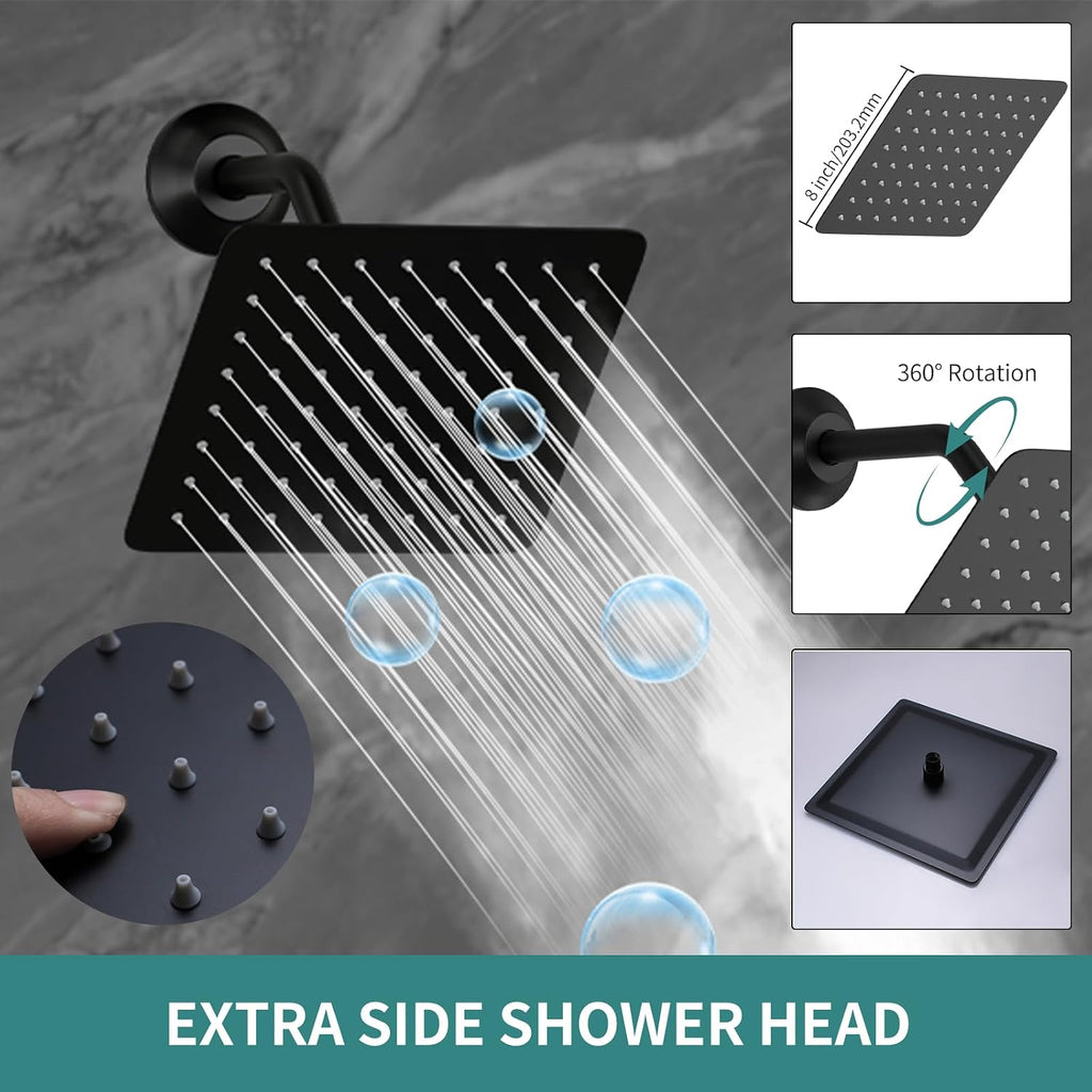 Bathroom Shower Faucet Set Dual Shower Heads Shower System with 12' & 8' Shower Heads, Handheld,Waterfall Bathtub Spout and Digital Display Valve,Full Body Shower System,Matte Black
