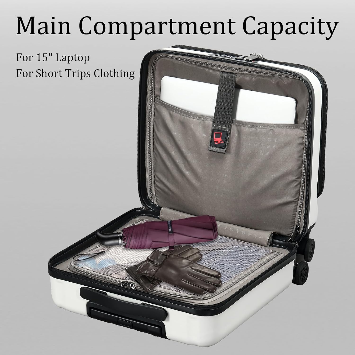 16 Inch Carry On Luggage with 2 Compartments for 14' & 15' Laptop, 16.14*8*17.12' Rolling Briefcase, Lightweight Hardshell ABS+PC Suitcase with Spinner Silent Wheels, for Business Trip, Milky White
